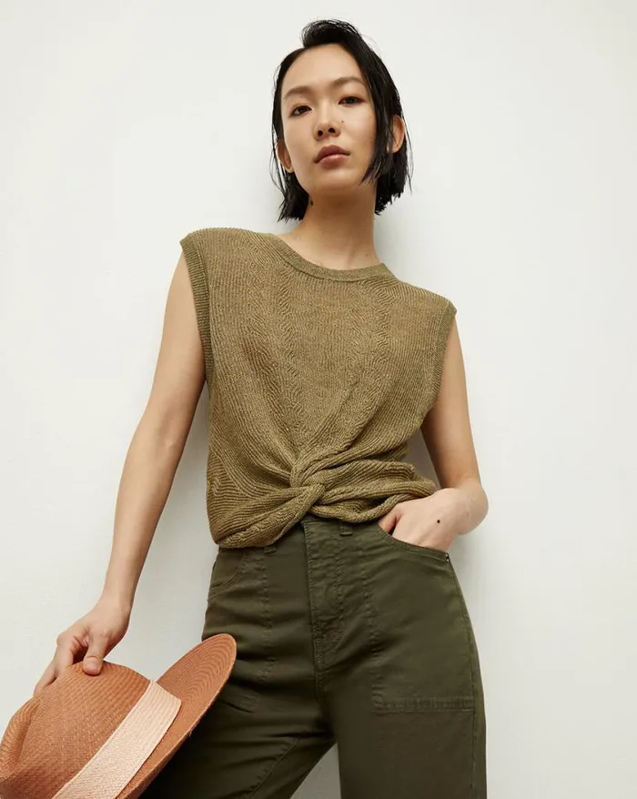 Sweaters Shop Veronica Beard Kellen TwistFront Sweater Army