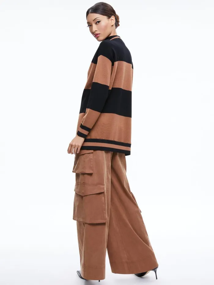 Sweaters Women Alice Olivia BARRY OVERSIZED VNECK CARDIGAN Camelblack Stripe