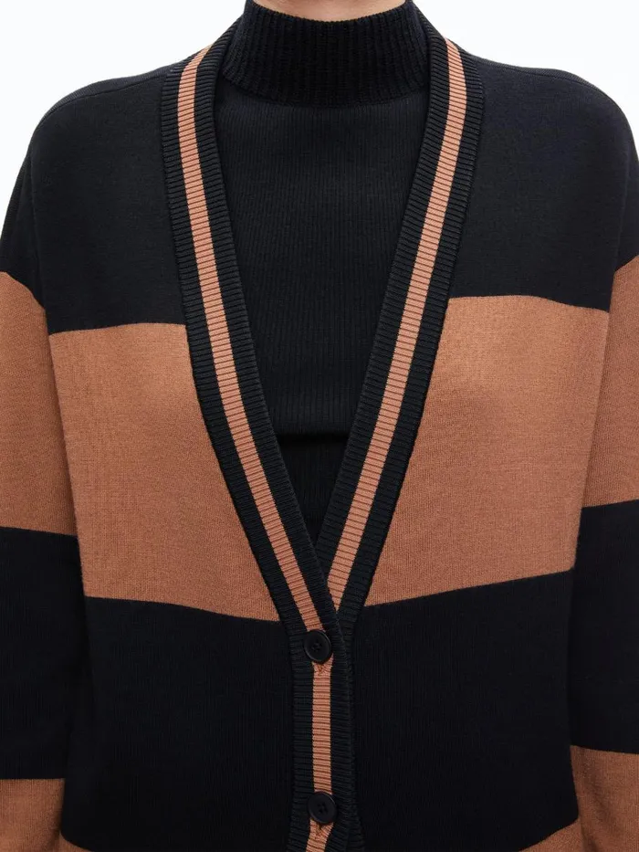 Sweaters Women Alice Olivia BARRY OVERSIZED VNECK CARDIGAN Camelblack Stripe