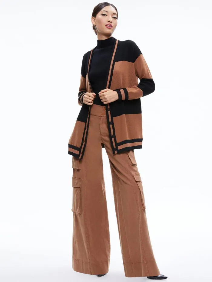 Sweaters Women Alice Olivia BARRY OVERSIZED VNECK CARDIGAN Camelblack Stripe