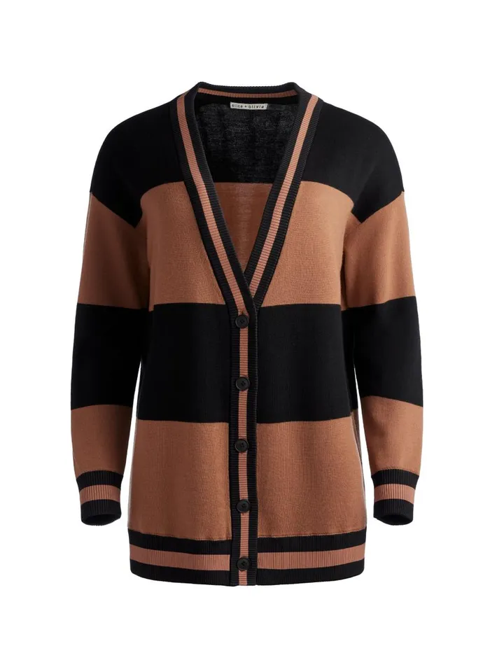 Sweaters Women Alice Olivia BARRY OVERSIZED VNECK CARDIGAN Camelblack Stripe