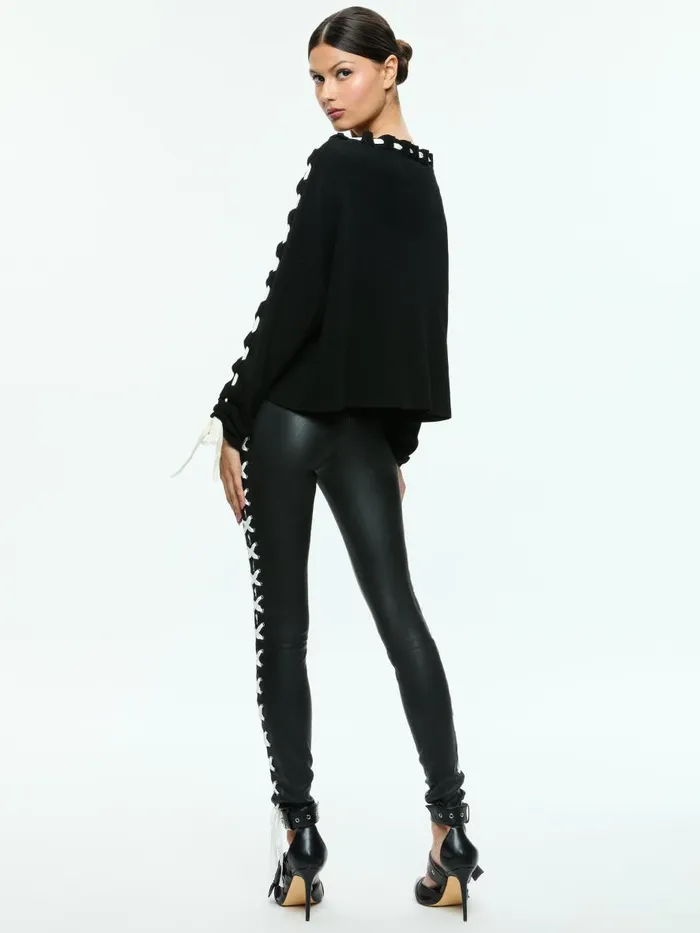 Sweaters Women Alice Olivia CALANDRA LACE UP SLEEVE PULLOVER Blackecru