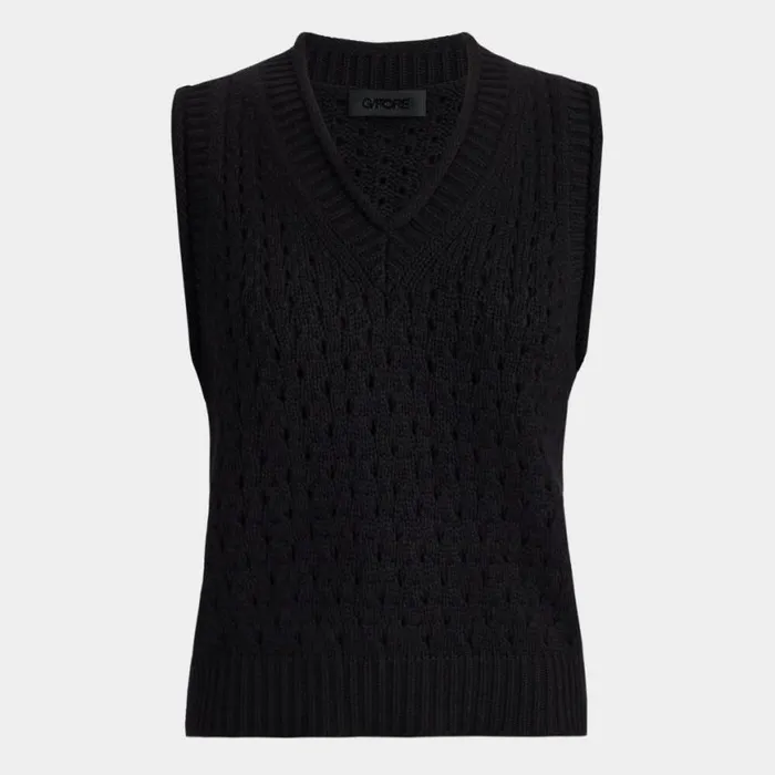 Sweaters Women GFORE POINTELLE STITCH WOOL CASHMERE V NECK VEST Onyx Sweaters Women GFORE POINTELLE STITCH WOOL CASHMERE V NECK VEST Onyx