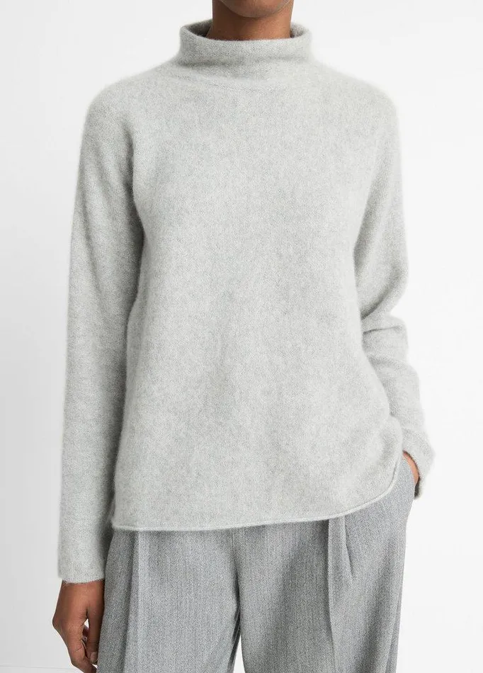Sweaters Women Vince Cashmere Boxy Turtleneck Sweater Stone Grey Sweaters Women Vince Cashmere Boxy Turtleneck Sweater Stone Grey