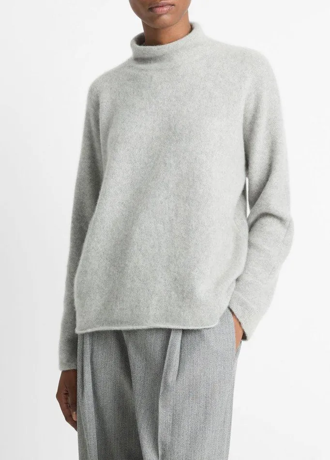 Sweaters Women Vince Cashmere Boxy Turtleneck Sweater Stone Grey Sweaters Women Vince Cashmere Boxy Turtleneck Sweater Stone Grey