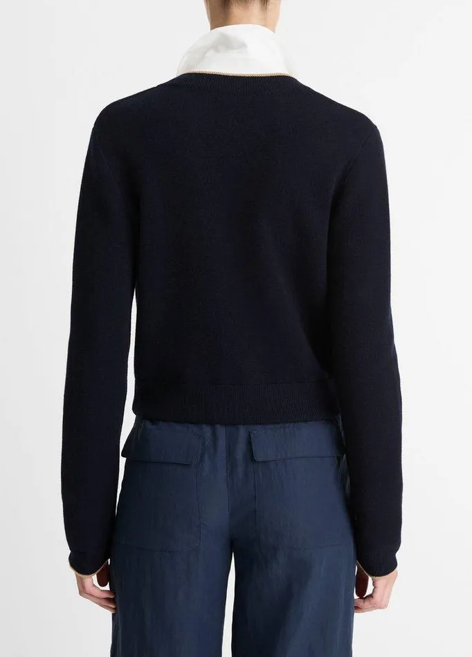 Sweaters Women Vince ContrastTipped WoolBlend Snap Cardigan Coastal Bluesable Sweaters Women Vince ContrastTipped WoolBlend Snap Cardigan Coastal Bluesable