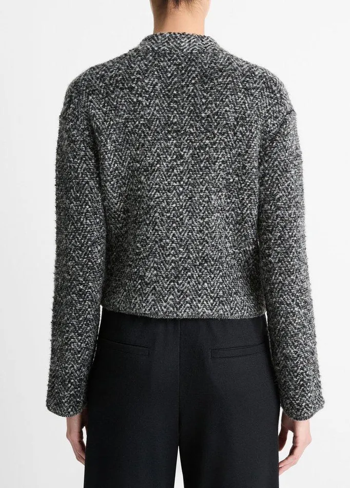 Sweaters Women Vince Herringbone WoolBlend Cardigan Jacket Blackoff White Combo Sweaters Women Vince Herringbone WoolBlend Cardigan Jacket Blackoff White Combo