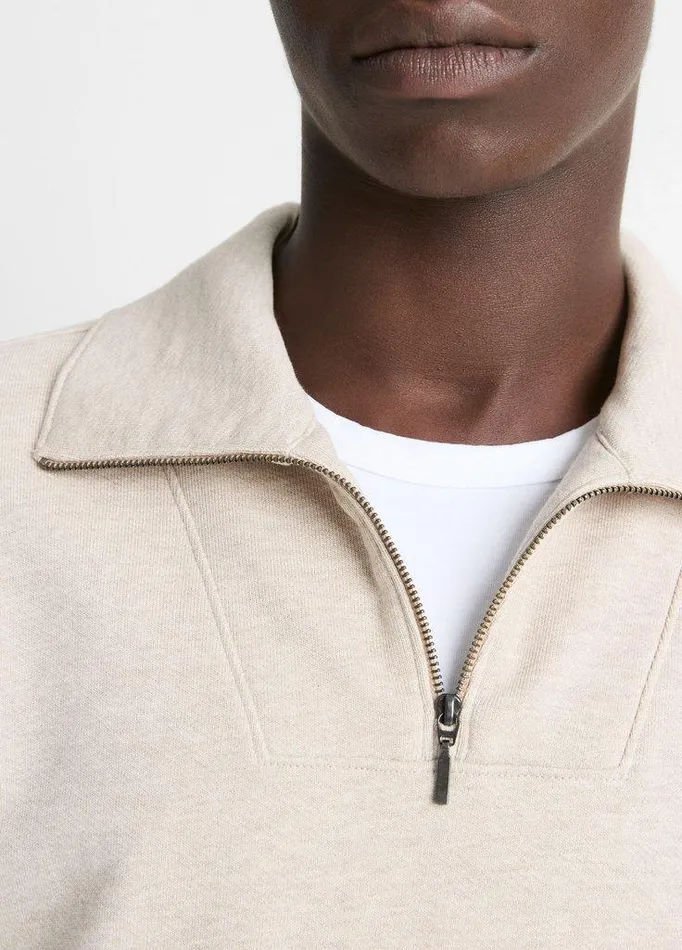 Sweatshirts and Hoodies Men Vince CottonBlend Mock Neck QuarterZip Pullover Heather Sheep