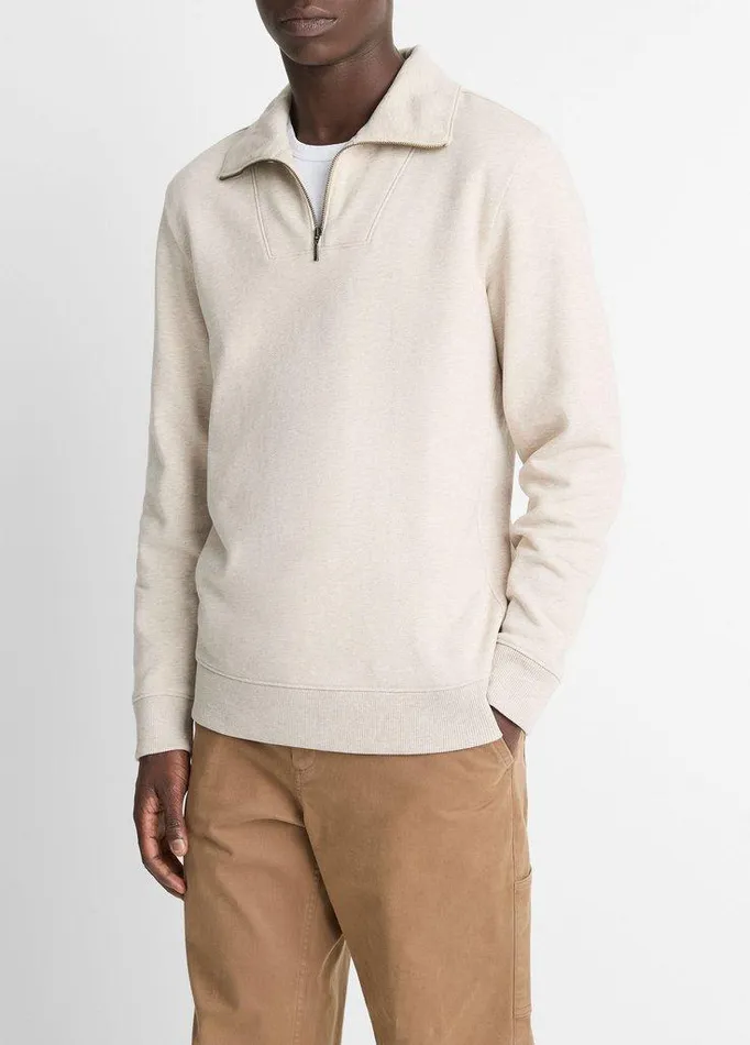 Sweatshirts and Hoodies Men Vince CottonBlend Mock Neck QuarterZip Pullover Heather Sheep