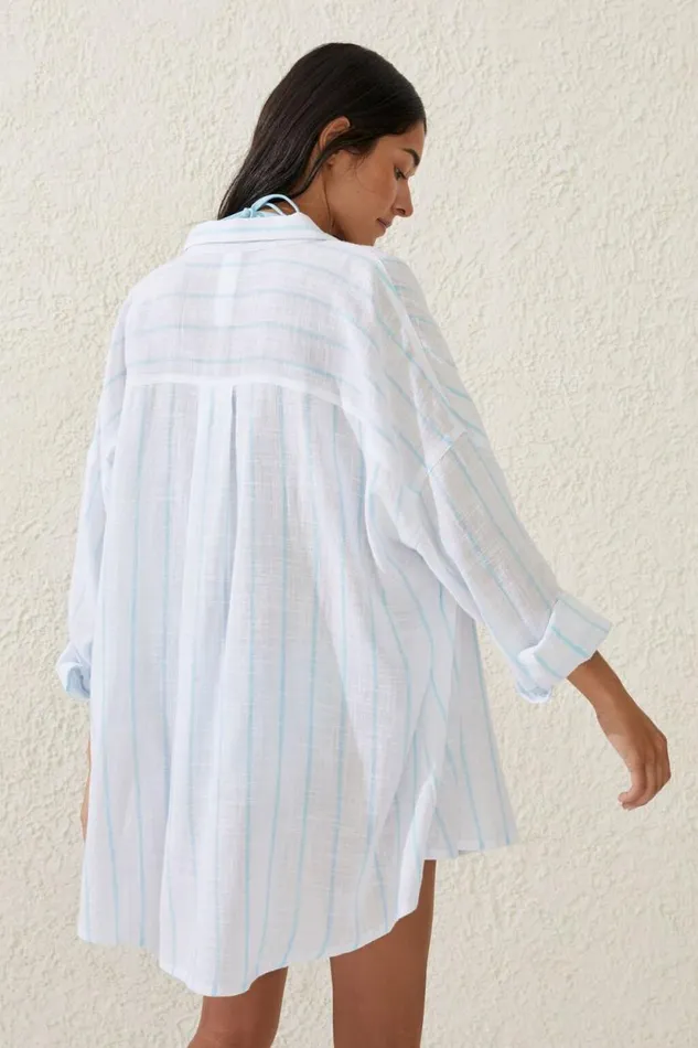 Swing Beach Shirt Paradise Blue Stripe Women Cotton On Tops