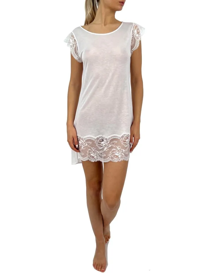 Tshirt Dress In White With Lace Sleepwear La Perla Slips and Dresses