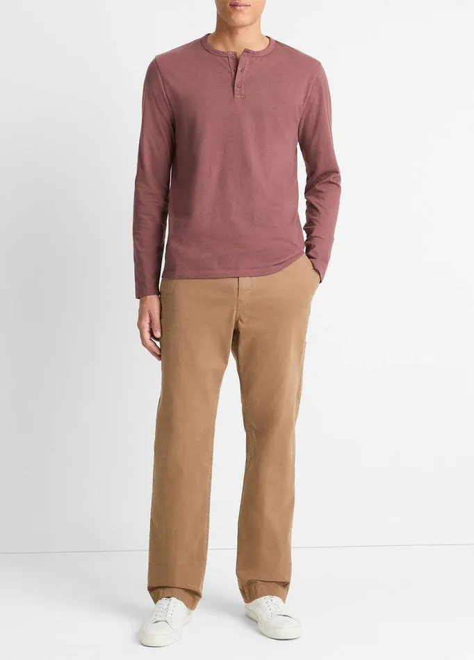 TShirts and Polos Men Vince Garment Dye Cotton LongSleeve Henley Washed Brick Red TShirts and Polos Men Vince Garment Dye Cotton LongSleeve Henley Washed Brick Red