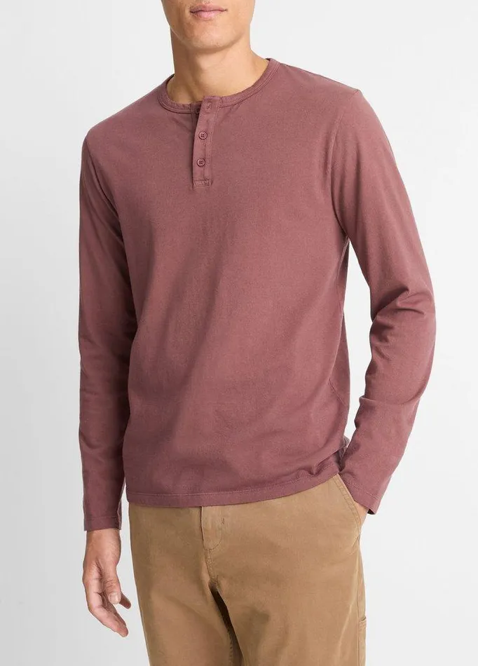 TShirts and Polos Men Vince Garment Dye Cotton LongSleeve Henley Washed Brick Red TShirts and Polos Men Vince Garment Dye Cotton LongSleeve Henley Washed Brick Red