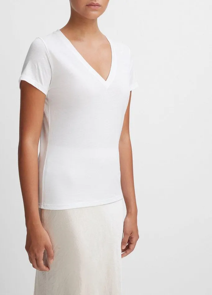TShirts Women Vince Essential Pima Cotton VNeck TShirt Optic White TShirts Women Vince Essential Pima Cotton VNeck TShirt Optic White