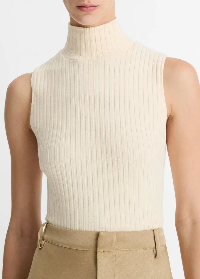 TShirts Women Vince Ribbed CottonBlend Turtleneck Top Chalk TShirts Women Vince Ribbed CottonBlend Turtleneck Top Chalk