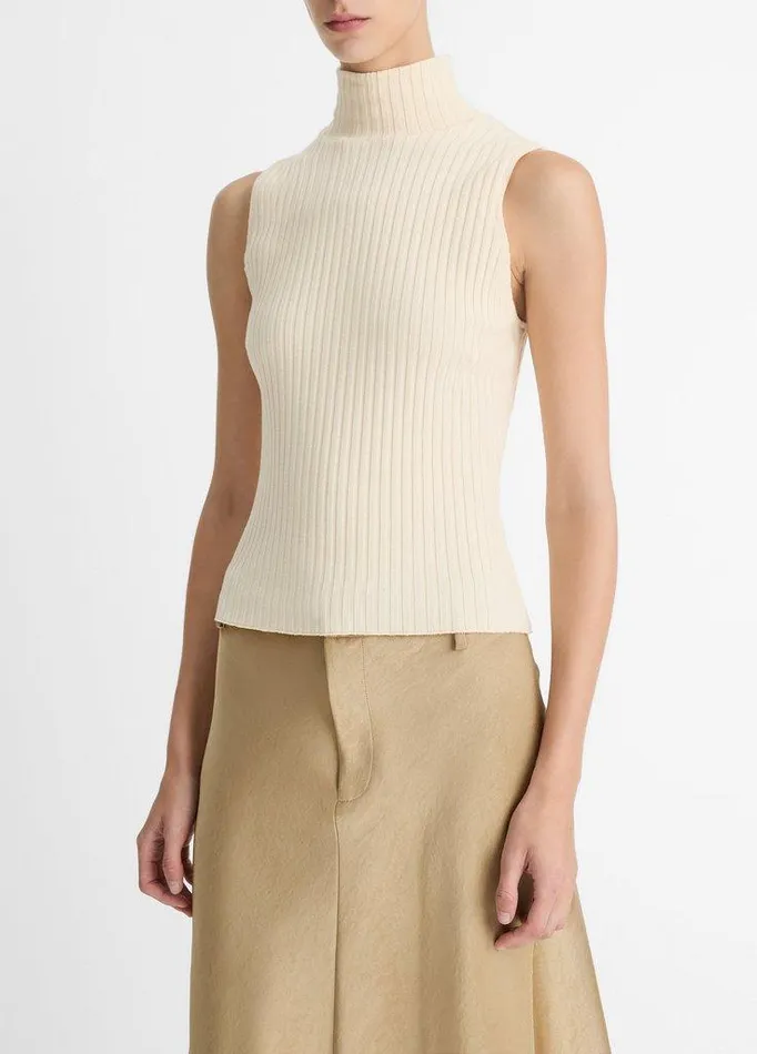 TShirts Women Vince Ribbed CottonBlend Turtleneck Top Chalk TShirts Women Vince Ribbed CottonBlend Turtleneck Top Chalk