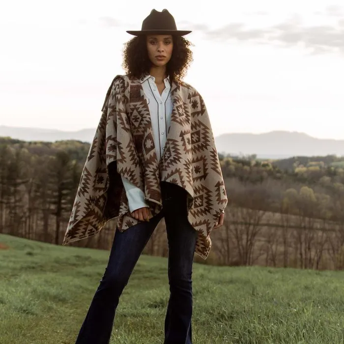 Tan Aztec Poncho Brown Women Stetson Sweaters