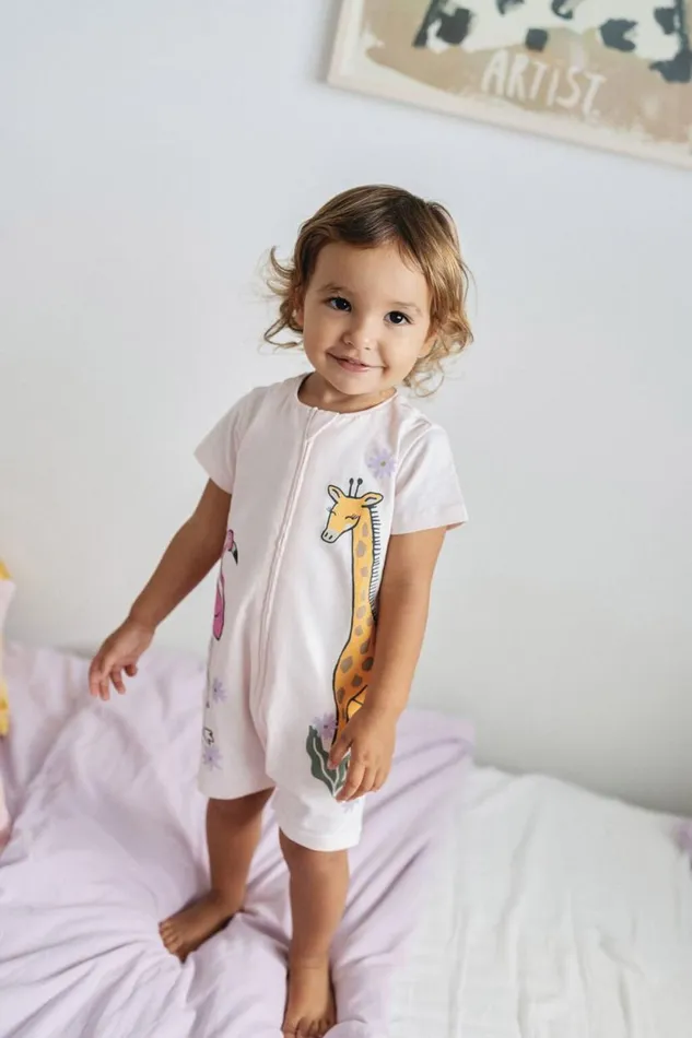 The Billie Short Sleeve Zip Romper Crystal Pinkgeri Giraffe Baby Cotton On Rompers and Bubbysuits The Billie Short Sleeve Zip Romper Crystal Pinkgeri Giraffe Baby Cotton On Rompers and Bubbysuits