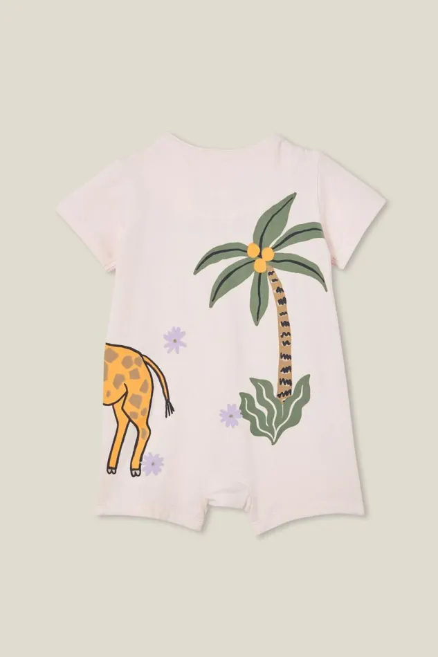 The Billie Short Sleeve Zip Romper Crystal Pinkgeri Giraffe Baby Cotton On Rompers and Bubbysuits The Billie Short Sleeve Zip Romper Crystal Pinkgeri Giraffe Baby Cotton On Rompers and Bubbysuits