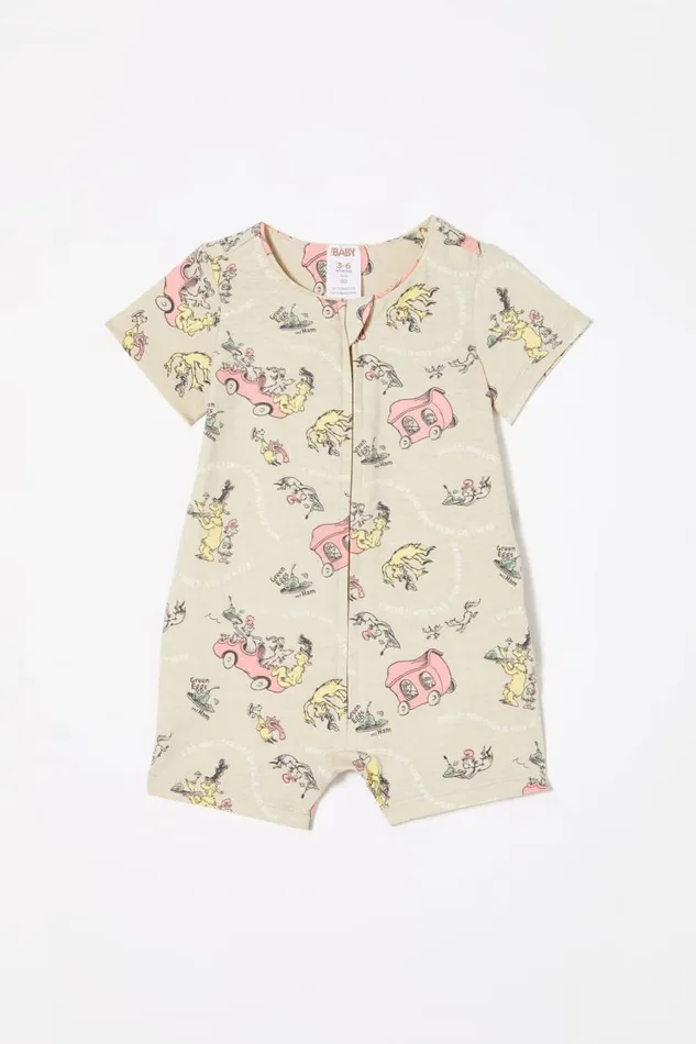 The Billie Short Sleeve Zip Romper License Lcn Drs Rainy Daygreen Eggs and Ham Baby Cotton On Rompers and Bubbysuits The Billie Short Sleeve Zip Romper License Lcn Drs Rainy Daygreen Eggs and Ham Baby Cotton On Rompers and Bubbysuits