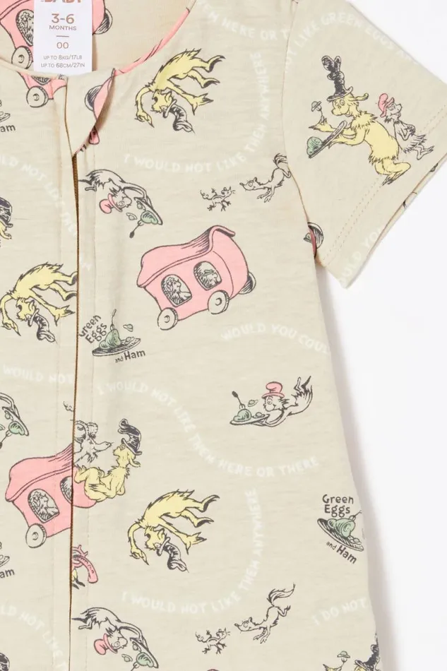 The Billie Short Sleeve Zip Romper License Lcn Drs Rainy Daygreen Eggs and Ham Baby Cotton On Rompers and Bubbysuits The Billie Short Sleeve Zip Romper License Lcn Drs Rainy Daygreen Eggs and Ham Baby Cotton On Rompers and Bubbysuits