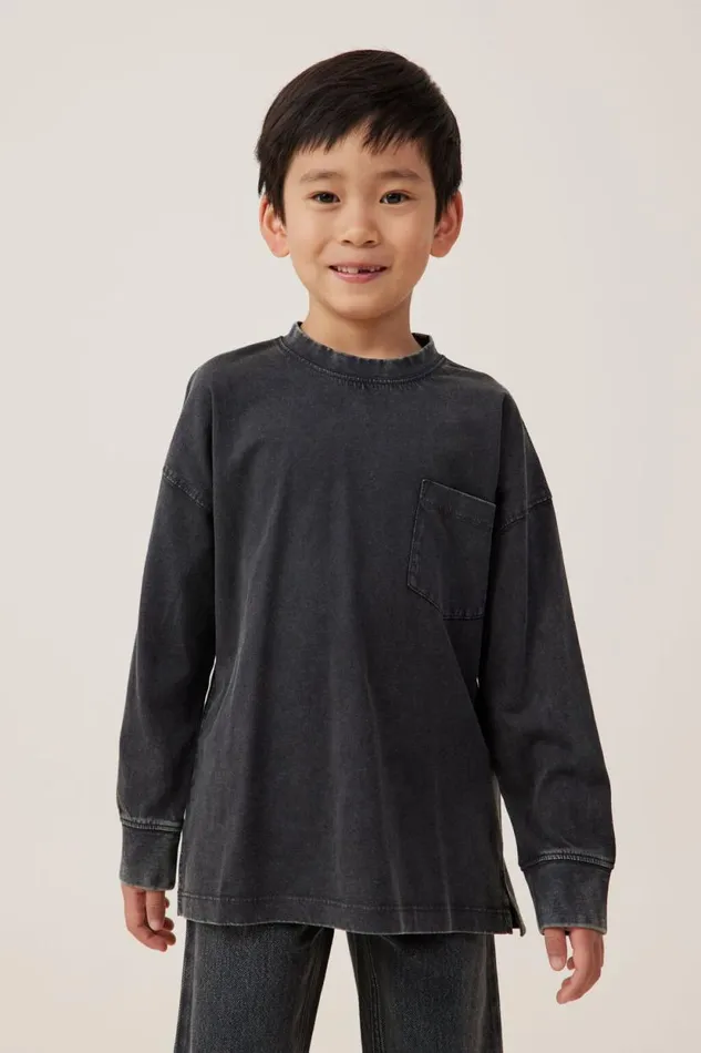 The Essential Long Sleeve Tee Phantom Wash Boys Cotton On Tops and TShirts