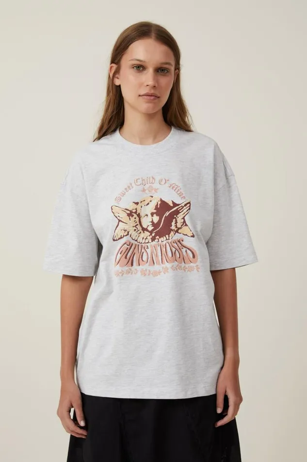 The Lcn Boxy Graphic Tee Lcn Bra Guns N Roses Cherub Soft Grey Marle Women Cotton On Tops The Lcn Boxy Graphic Tee Lcn Bra Guns N Roses Cherub Soft Grey Marle Women Cotton On Tops