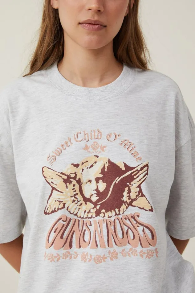The Lcn Boxy Graphic Tee Lcn Bra Guns N Roses Cherub Soft Grey Marle Women Cotton On Tops The Lcn Boxy Graphic Tee Lcn Bra Guns N Roses Cherub Soft Grey Marle Women Cotton On Tops