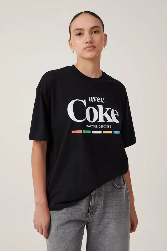 The Lcn Boxy Graphic Tee Lcn Cok Coca Cola Coke Black Women Cotton On Tops