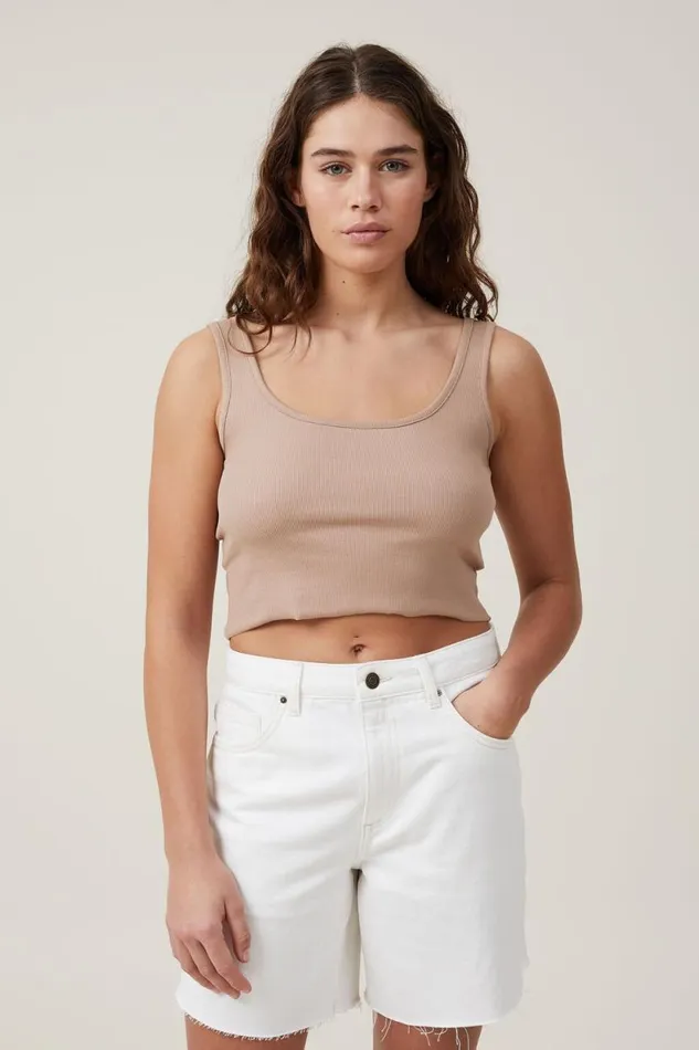 The One Organic Rib Crop Tank Chestnut Women Cotton On Tops