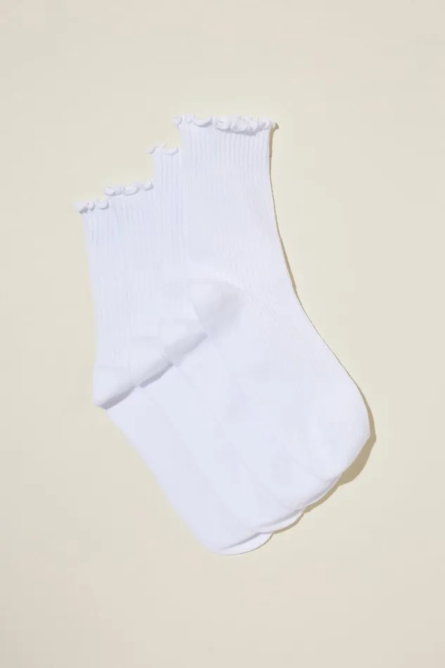 The Perfect Pair Frill Rib Crew Sock 2Pk White Women Cotton On Socks