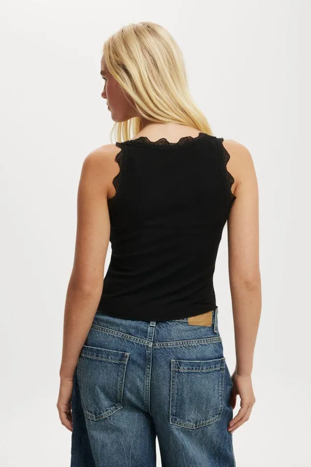 Tibby Lace Trim Tank Black Women Cotton On Tops
