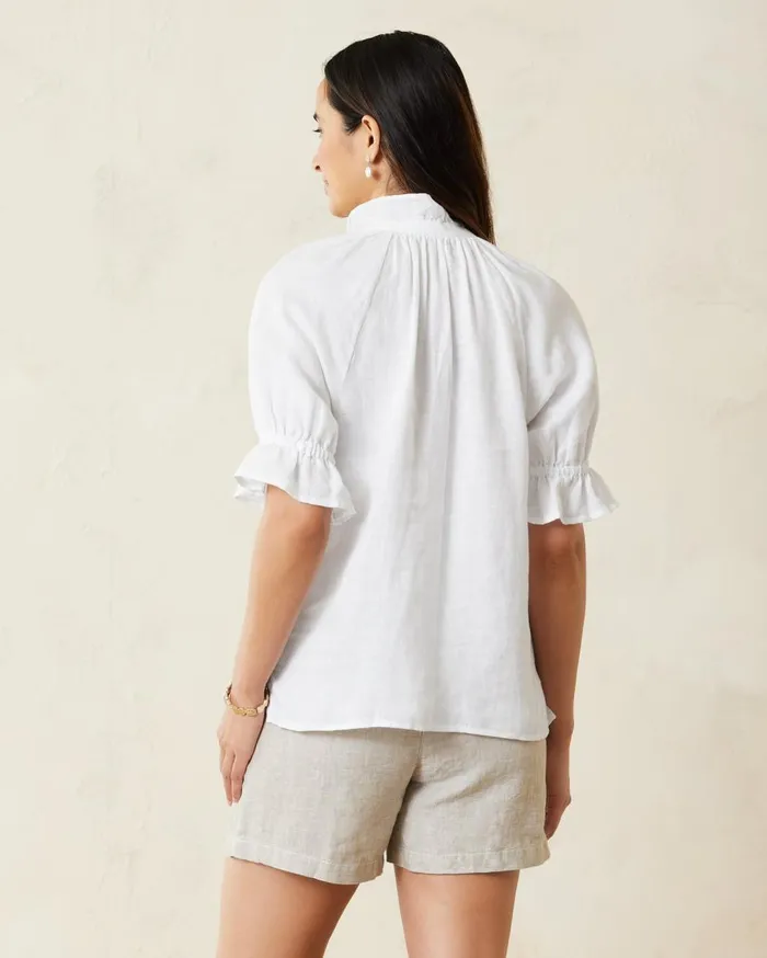 Tommy Bahama Coastalina Shell Embroidered ShortSleeve Linen Top White Women Tops and Shirts Tommy Bahama Coastalina Shell Embroidered ShortSleeve Linen Top White Women Tops and Shirts