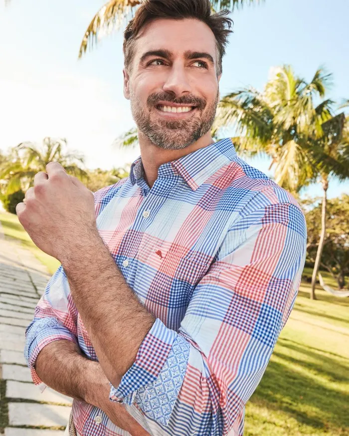 Tommy Bahama Sarasota Stretch Summerlake Check IslandZone Shirt Apple Blossom Men Shirts Tommy Bahama Sarasota Stretch Summerlake Check IslandZone Shirt Apple Blossom Men Shirts