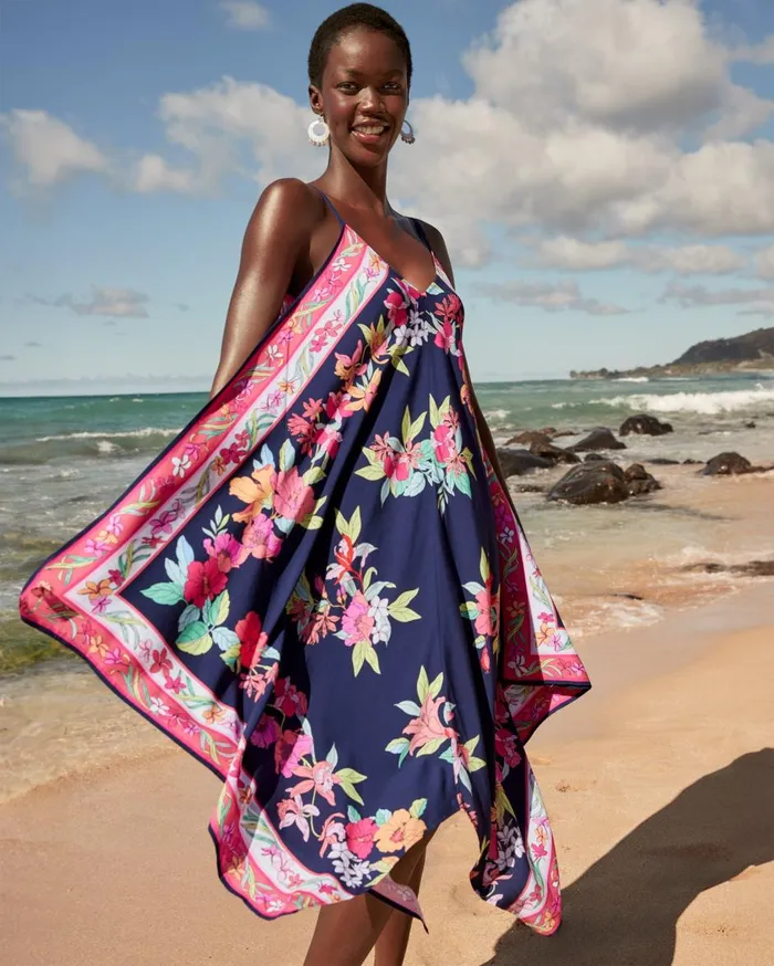Tommy Bahama Summer Floral Scarf Coverup Dress Mare Navy Women Dresses