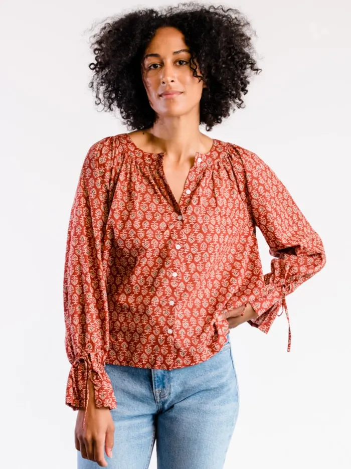 Tops Able Women Kristen Button Down Blouse Dark Block Print