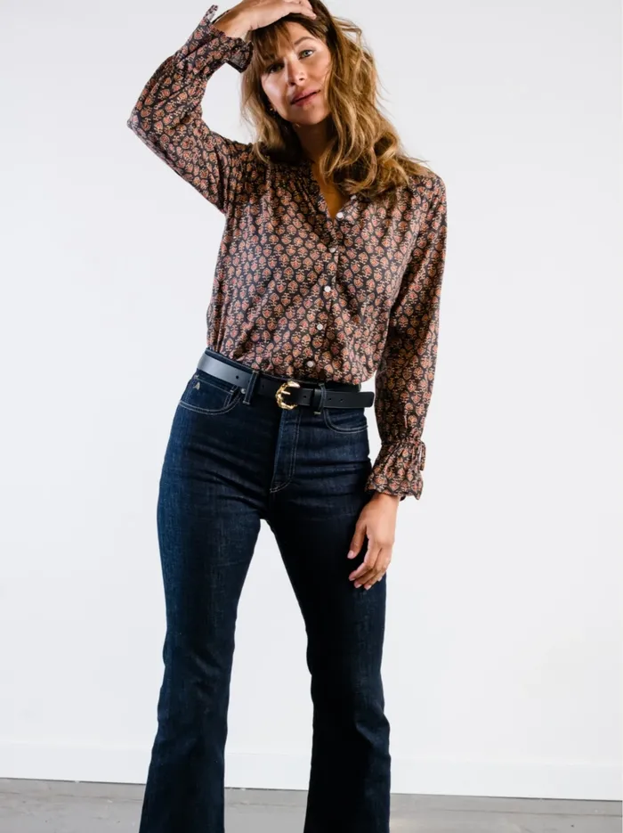 Tops Able Women Kristen Button Down Blouse Dark Block Print