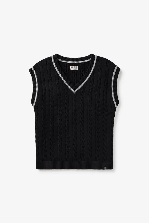 Tops and TShirts Women Fila Baseline Cable Knit Vest 002 Blackultimate Gray