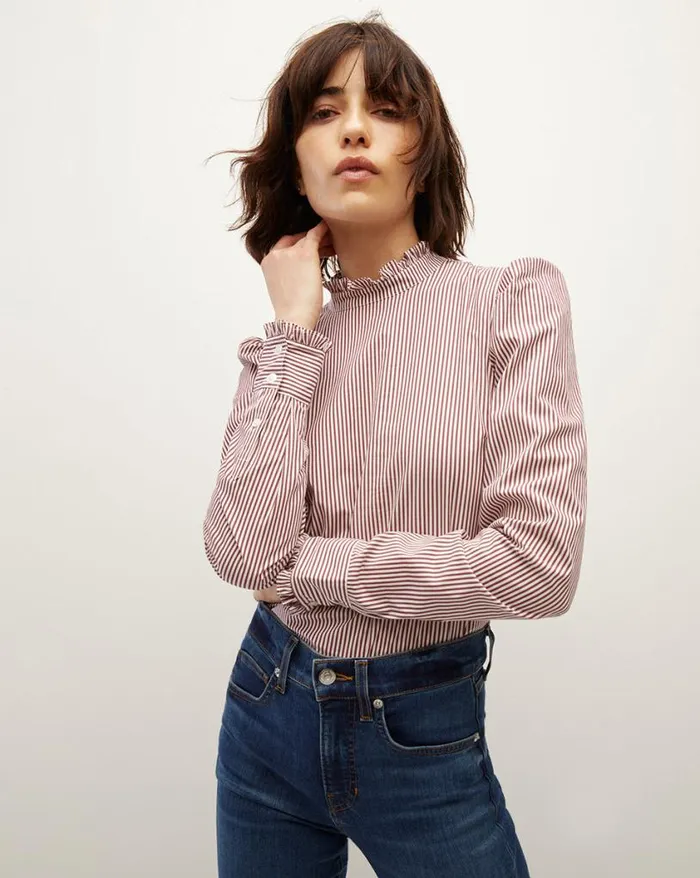 Tops and Tees Shop Veronica Beard Alford Striped Poplin Top Dark Raspberryoff White Tops and Tees Shop Veronica Beard Alford Striped Poplin Top Dark Raspberryoff White