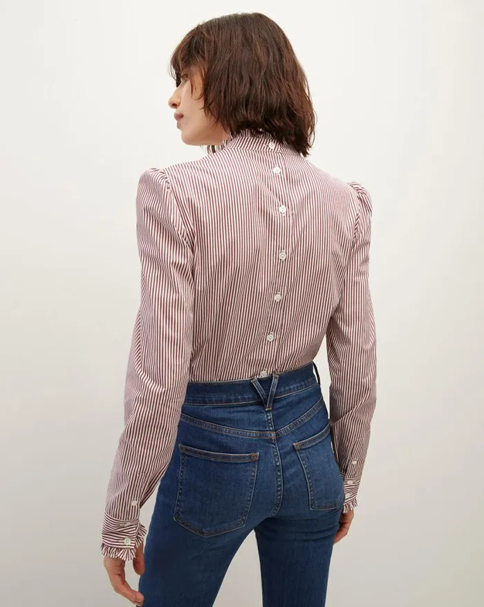 Tops and Tees Shop Veronica Beard Alford Striped Poplin Top Dark Raspberryoff White
