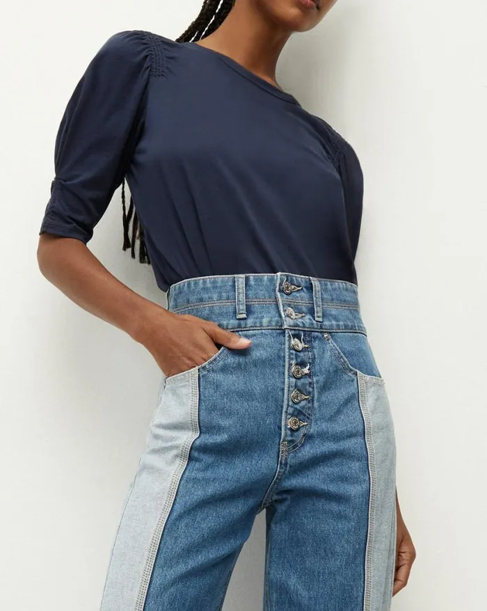 Tops and Tees Shop Veronica Beard Jessa PuffSleeve Cotton Tee Marine