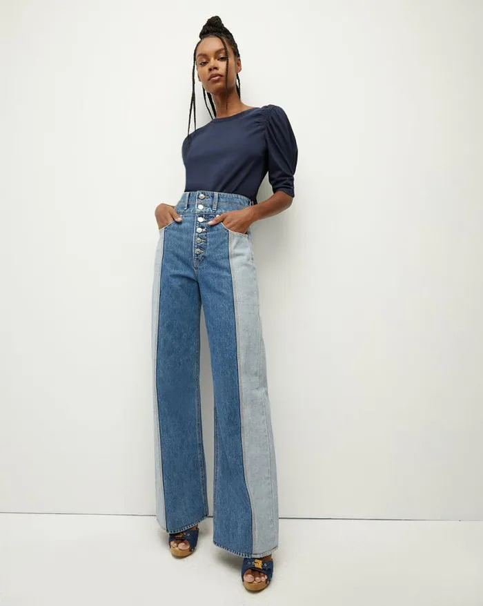 Tops and Tees Shop Veronica Beard Jessa PuffSleeve Cotton Tee Marine