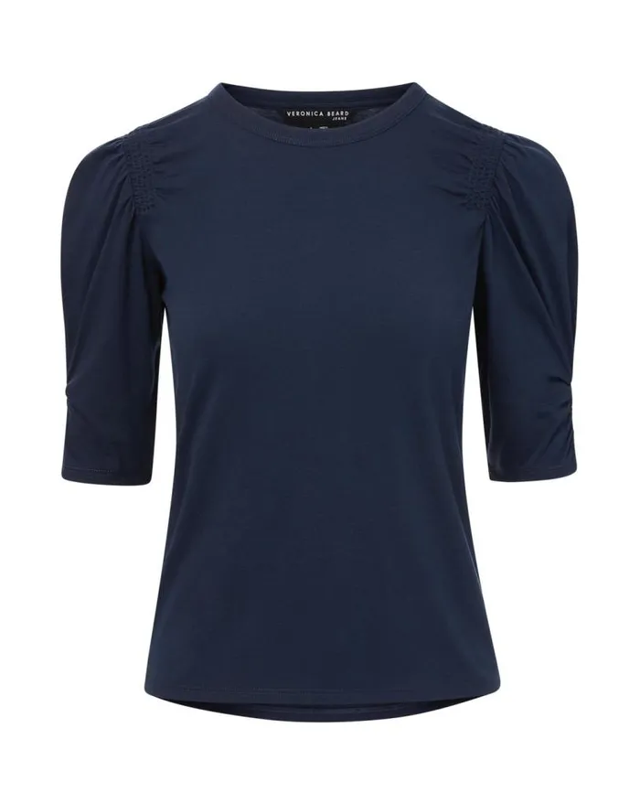 Tops and Tees Shop Veronica Beard Jessa PuffSleeve Cotton Tee Marine