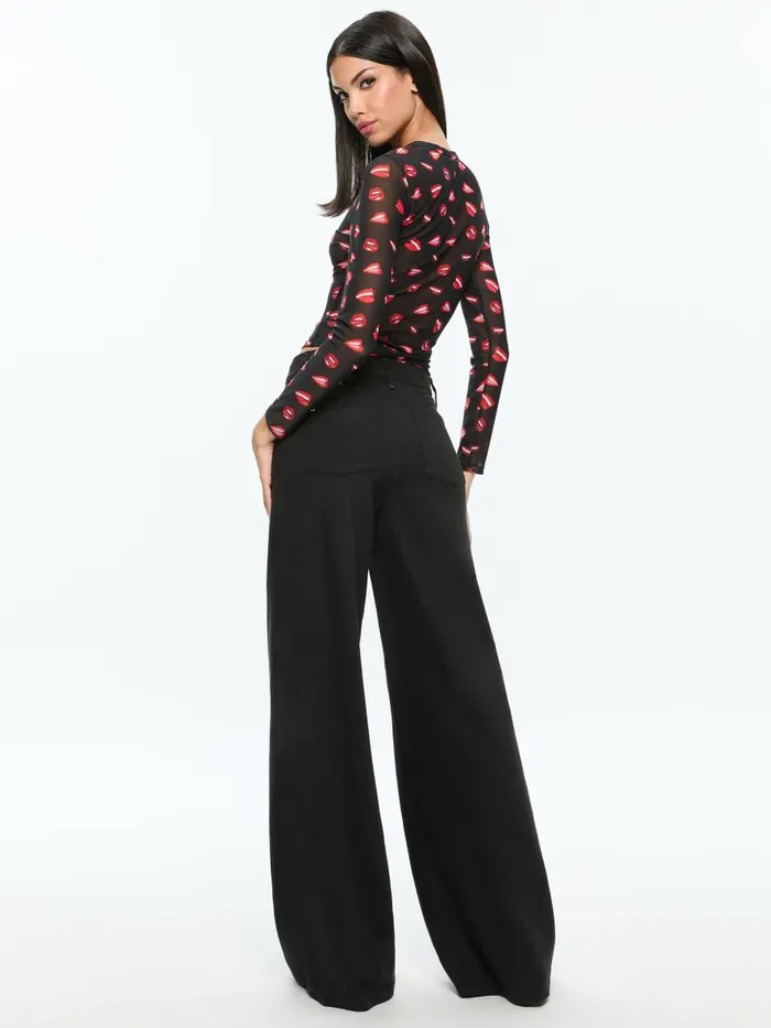 Tops Women Alice Olivia AO X TOM WESSELMANN DELAINA MESH LONG SLEEVE TOP Lip Sync Black