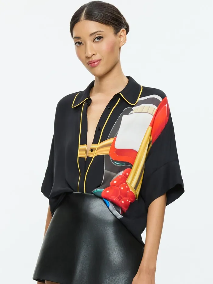 Tops Women Alice Olivia AO X TOM WESSELMANN EDYTH HIGH LOW BUTTON DOWN Still Life