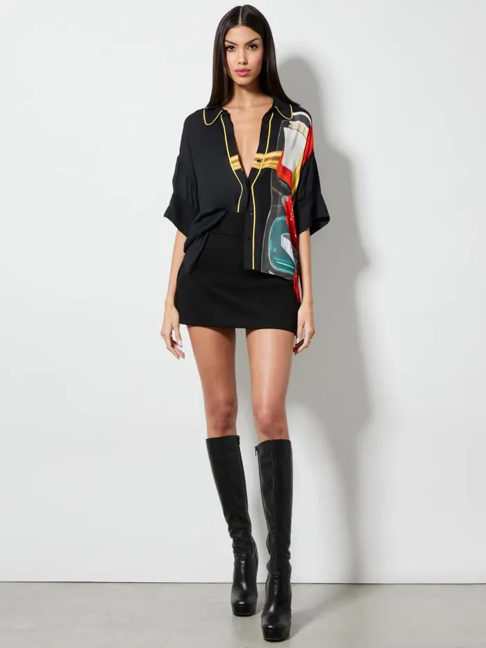 Tops Women Alice Olivia AO X TOM WESSELMANN EDYTH HIGH LOW BUTTON DOWN Still Life