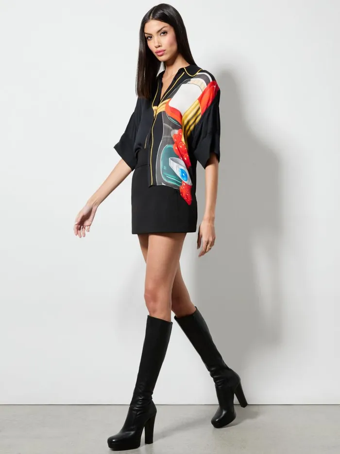 Tops Women Alice Olivia AO X TOM WESSELMANN EDYTH HIGH LOW BUTTON DOWN Still Life
