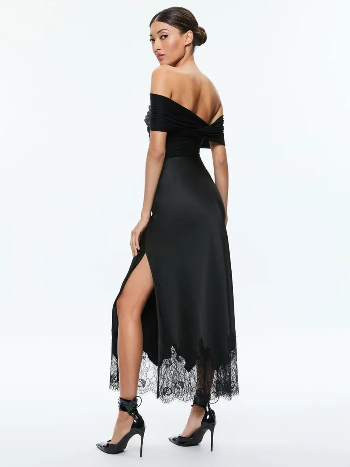 Tops Women Alice Olivia AVERNE OFF THE SHOULDER CROSS BODYSUIT Black