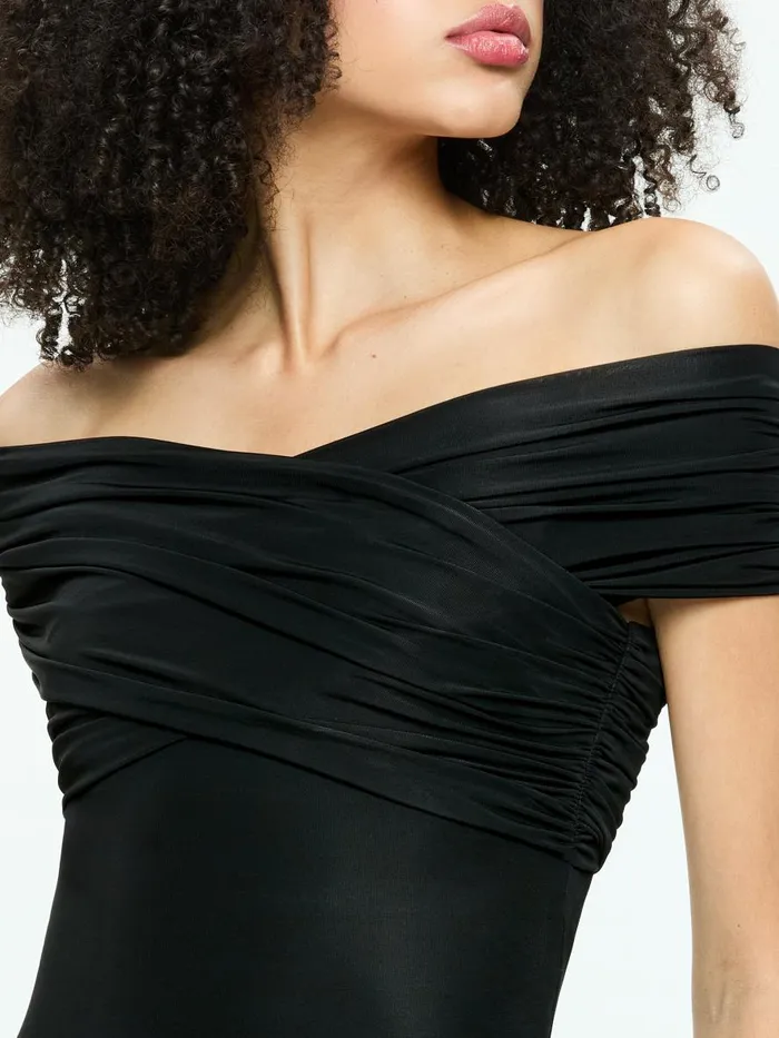Tops Women Alice Olivia AVERNE OFF THE SHOULDER CROSS BODYSUIT Black