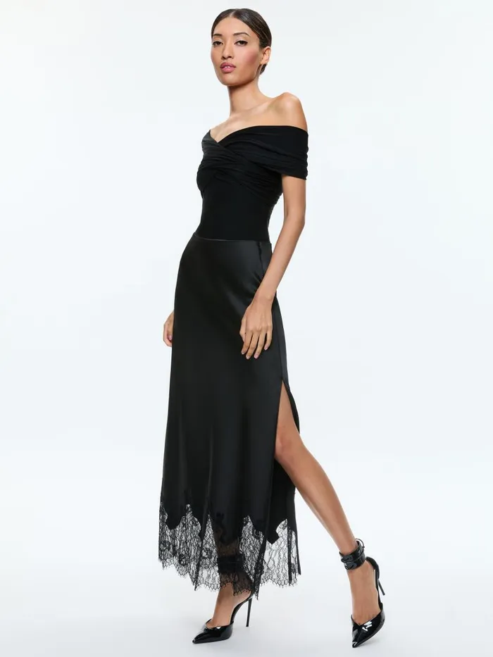 Tops Women Alice Olivia AVERNE OFF THE SHOULDER CROSS BODYSUIT Black